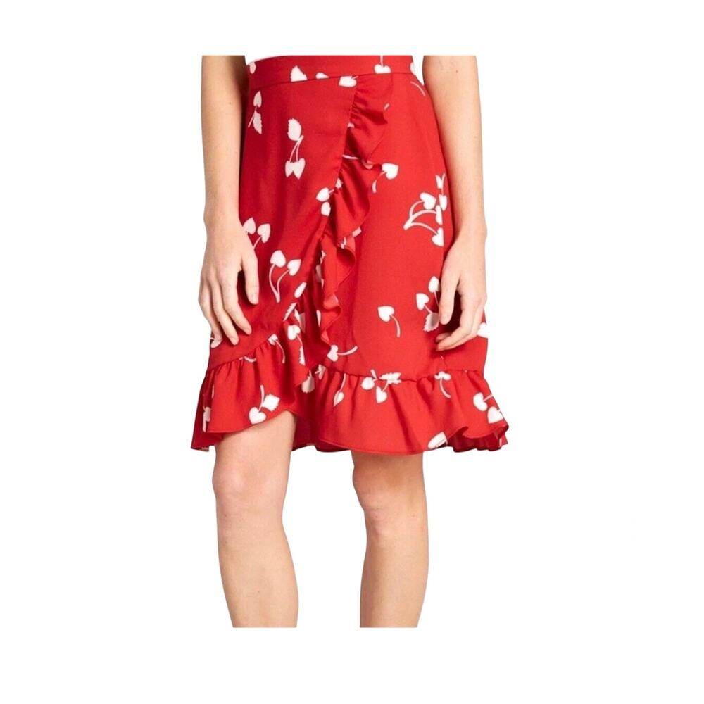 ModCloth 10 cherry heart ruffle faux wrap skirt SK 3297
